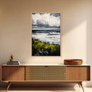Ocean Waves, Storm Clouds, Coastal Drama, Seascape Wall Art, Framed Canvas Print, Modern Home Decor, Blue Gray Tones, Beach Aesthetic