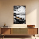 Rustic Canoe, Lake Wall Art, Black and White Decor, Nature Photography, Lodge Wall Decor, Cabin Art, Wilderness Print, Framed Canvas Print