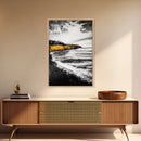 Golden Cliffs, Ocean Landscape, Beach House Wall Art, Canvas Print, Coastal Scene, Black and White Painting, Sunset Inspired Decor