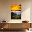 Fiery Sunset, Ocean Waves, Golden Sky, Framed Canvas Print, Tropical Beach Art, Coastal Decor, Living Room Wall Art, Bold Colors
