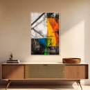 Abstract Geometric Art, Yellow Orange Blue Green, Black White Art, Minimalist Wall Decor, Contemporary Office Art, Framed Canvas Print