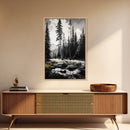 Forest Landscape Print, Black and White Tree Art, Cabin Wall Decor, Nature Inspired Art, Minimalist Scene, Framed Canvas Print