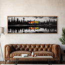 Fall Reflections, Black and White Forest, Vibrant Autumn Colors, Nature Photography, Living Room Wall Art, Canvas Print, Large Wall Art