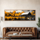 Rustic Cabin, Autumn Mountain Art, Western Wall Decor, Farmhouse Art, Fall Home Decor, Framed Canvas Print, Living Room Wall Art