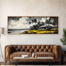 Tropical Beach House, Coastal Landscape Painting, Black and White Palm Tree Print, Island Wall Decor, Relaxing Canvas Print, Framed Canvas Print