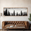 Foggy Pines, Black and White Nature Art, Minimalist Forest Print, Modern Wall Decor, Living Room Wall Art, Framed Canvas Print, Rustic Home Decor
