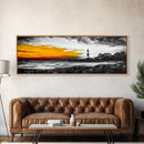 Lighthouse Sunset, Coastal Landscape, Nautical Wall Art, Seascape Print, Framed Canvas Print, Living Room Art, Minimalist Art, Ocean Sunset
