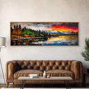 Vibrant Sunset, Mountain Lake Art, Autumn Landscape, Framed Canvas Print, Nature Decor, Living Room Art, Cabin Wall Art