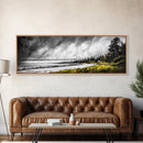 Stormy Coast, Dramatic Sky, Seaside Serenity, Framed Canvas Print, Black and White Art, Large Wall Decor, Living Room Statement
