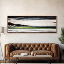 Serene Lake, Monochrome Water Art, Minimalist Nature, Dramatic Sky, Green Accent, Modern Home Wall Decor, Framed Canvas Print