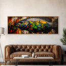Colorful Fish, Rustic Wood, Vibrant Art, Wildlife Painting, Framed Canvas Print, Nature Wall Art, Fishing Cabin Decor, Unique Gift Idea
