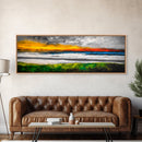 Sunset Beach, Ocean Waves, Abstract Seascape, Framed Canvas Print, Modern Coastal Decor, Living Room Wall Art, Beach House Art