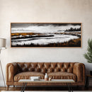Snowy River Artwork, Mountain Landscape Painting, Rustic Winter Decor, Black and White Wall Art, Nature Print, Living Room Art, Canvas Print