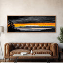 Sunset Over Mountains, Dramatic Landscape Art, Black and Yellow Wall Art, Bold Sky Painting, Nature Print, Office Wall Decor, Framed Canvas Prin