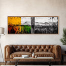 Rustic Landscape, Nature Wall Art, Farmhouse Decor, Cozy Autumn Aesthetic, Colorful Fields Painting, Framed Canvas Print, Living Room