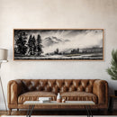 Mountain, Misty Landscape, Black and White, Forest, Framed Canvas Print, Large Wall Art, Minimalist Art, Modern Home Decor, Bedroom Wall Art
