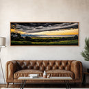 Golden Field, Sunset Overlook, Nature Landscape, Framed Canvas Print, Dramatic Sky, Rolling Hills, Rustic Farmhouse Decor, Large Wall Art