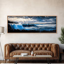 Ocean Waves, Coastal Sunset, Seascape Art, Nautical Wall Decor, Framed Canvas Print, Beach House Wall Art, Surfing Gift, Watercolor Vibes
