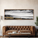 lack White Coast, Stormy Ocean, Dramatic Sky, Framed Canvas Print, Minimalist Seascape, Monochrome Wall Art, Office Decor, Bedroom Accent