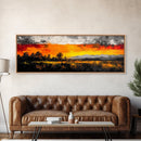 Fiery Sunset Painting, Autumn Sky Artwork, Warm Nature Landscape, Bold Fall Wall Decor, Rustic Cabin Art, Framed Canvas Print