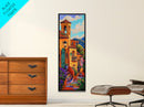 Village Steps, Warm Colors, Terracotta Homes, Canvas Print, vibrant street view painting, boho rustic style, hallway or kitchen wall art