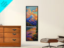 Mountain, Sunrise, Reflection, Nature Scene Framed Canvas Print, Rustic Cabin Decor, Autumn Wall Art, Living Room Mountain Landscape Painting