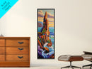 Cliff, Ocean, Wildflowers, Waves, Framed Canvas Print, Coastal nature wall art, vibrant landscape decor, colorful living room painting