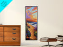 Seaside Sunset, Floral, Ocean Pathway Canvas Print, Vibrant Beach Decor, Coastal Hallway Wall Art, Bold Bohemian Beach Painting