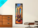 Shoes Archway, Sunset, Canvas Print, Colorful heels with sunset archway background painting, eclectic fashion art, bedroom decor