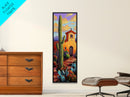 Mission Cactus, Desert Sunset – Southwestern Church Wall Art, Rustic Fall Colors, Framed Canvas Print, Living Room Boho Style