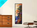 Forest Cliffside, Birds, Ocean, Canvas Print, vibrant fall art, whimsical nature scene, cabin wall art, living room or den decor