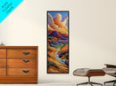 Dunes River, Mountains, Sunset, Framed Canvas Print, southwestern art, fall landscape painting, rustic home hallway wall decor