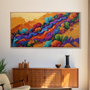Mountains Flowers, Layers, Texture, Canvas Print, colorful impasto abstract mountain scene, modern art piece, textured fall wall decor