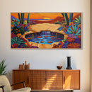 Sunset Cactus, Oasis, Vibrant Desert Canvas Print, Boho Living Room Wall Art, Colorful Sunset Painting, Southwest Style Artwork