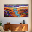 Stream Desert, Flowers, Vibrant Nature Canvas Print, Southwest Landscape Wall Decor, Autumn Living Room Boho Art Style