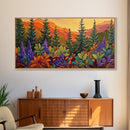 Fall Forest, Pines, Vibrant autumn forest painting with pine trees and colorful foliage, Canvas Print, Fall living room wall art
