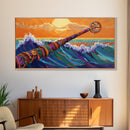 Waves, Surf, Nautical, Bold, Framed Canvas Print, Colorful seascape painting, ocean surf art, beach house living room wall decor