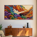 Rocky Wave Crash, Bold Ocean Splash, Coastal Nature Art, Framed Canvas Print, Vibrant Bathroom Decor, Colorful Beach Scene