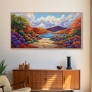 Canyon Lake Path, Colorful Wildflowers, Bold Autumn Hills, Framed Canvas Print, Nature Inspired Wall Art, Southwestern Decor