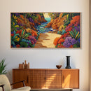 Jungle Cove, Bright, Canvas Print, Lush tropical jungle path to sea, Dining Room Wall Art, nature artwork, bohemian coastal print