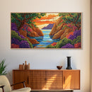 Sunset Bay, Trees, Tropical, Canvas Print, Nature Landscape Art, Colorful Wall Decor, Relaxing Home Vibes, Dining Room Accent