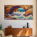 Cave Ocean, Wave, Cliff, Canvas Print, Coastal Nature Art, Bold Seaside Landscape Painting, Living Room Wall Decor, Nature Escape