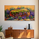 Moss Rock, Desert Garden, Sunset Stone, Framed Canvas Print, Rustic Wall Art, Kitchen or Bathroom Decor, Desert Botanical Artwork