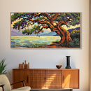 Twisted Tree, Lakeside Sunset, Majestic Oak, Canvas Print, Nature Wall Art, Living Room or Office Decor, Scenic Landscape Painting