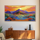 Island Sunset, Mountain Horizon, Ocean Glow, Framed Canvas Print, Bold Wall Art, Bedroom or Office Decor, Tropical Paradise Painting