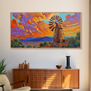 Rustic Windmill, Sunset, Country Sky, Canvas Print, Vibrant farmhouse scene perfect Fall Living Room Wall Art or Rustic Home Decor