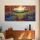 Forest Fall, Colorful, Leaves, Framed Canvas Print bold woodland foliage design, vibrant autumn landscape art, hallway wall accent