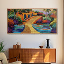 Tropical Boats, Colorful, Lagoon, Canvas Print, boats docked at tropical villa, Living Room Wall Art, vibrant coastal art, boho décor