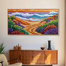 Sunset, Ocean, Trail, Beach, Coastal Sunset Pathway Framed Canvas Print, Bedroom Wall Art, Vibrant Seaside Landscape, Bold Color Decor