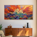 Waves Sunset, Abstract, Framed Canvas Print, Bold Ocean Explosion Art, Colorful Modern Wall Decor, Coastal Vibe Art Piece